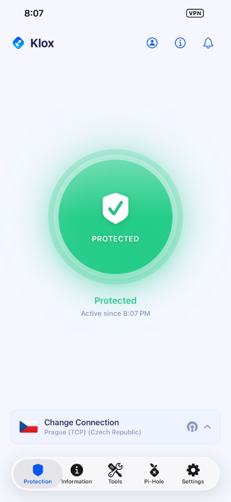 KloxVPN iOS app protected on iPhone